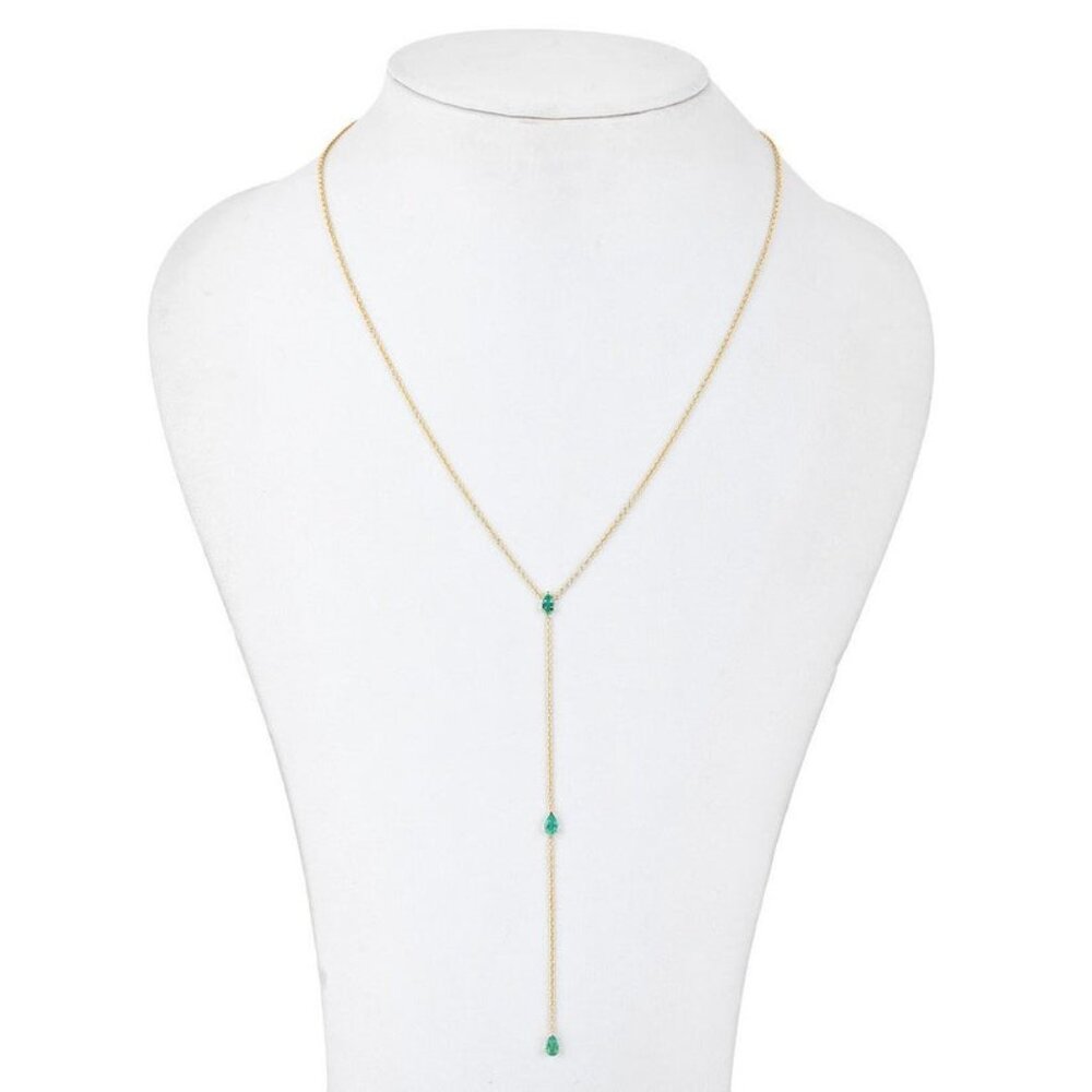 Pear Cut Emerald Drops 14K (or 18k upon request) Yellow Gold Lariat Necklace